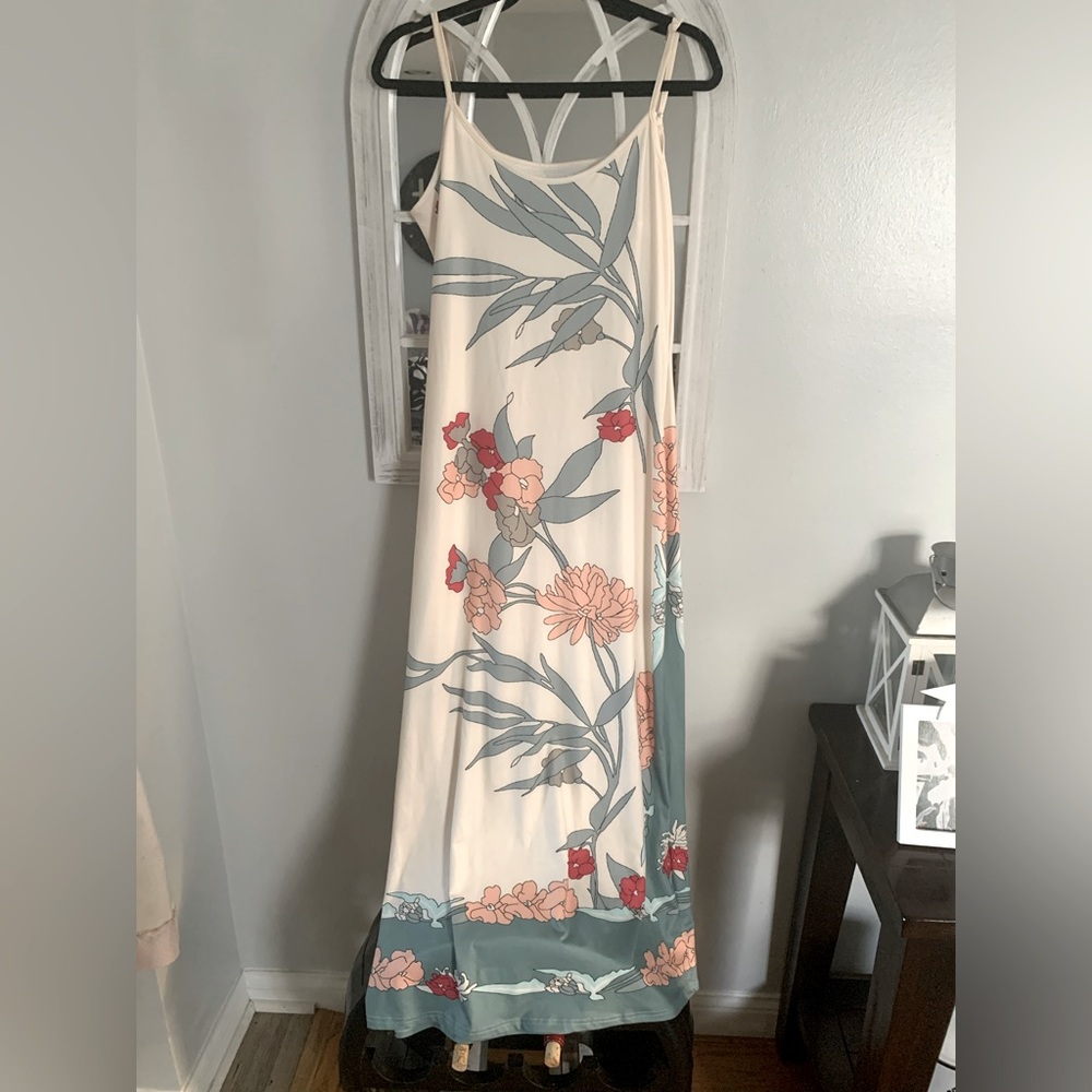 Floral Print Maxi Dress - Cream and Green